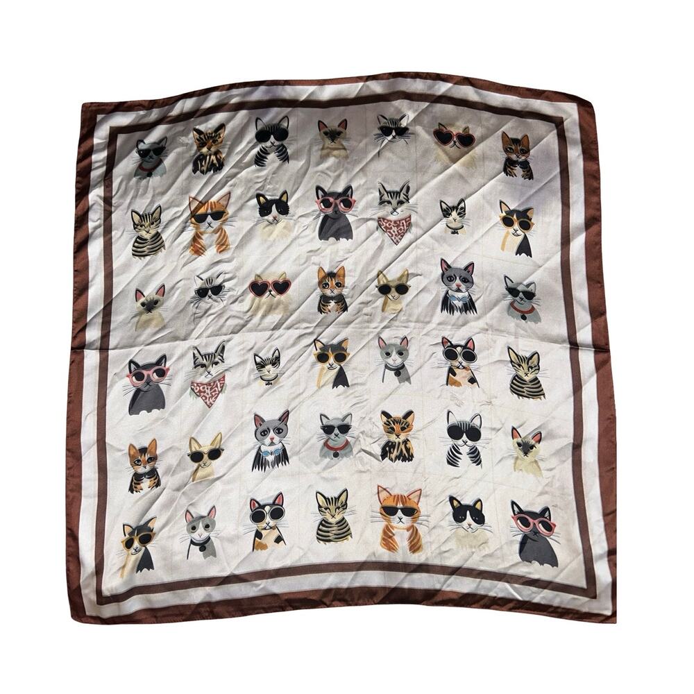 Satin Novelty Cat Print Square Scarf